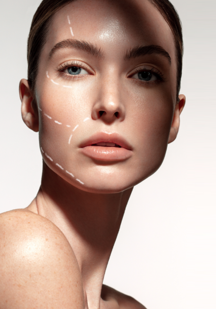 a woman with white lines on the right side of her face
